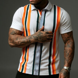 Orange Modern Stripes Polo Shirts