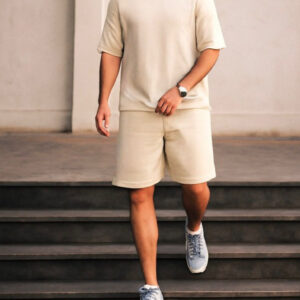 Premium Cotton Interlock Cream Track Suit with Shorts