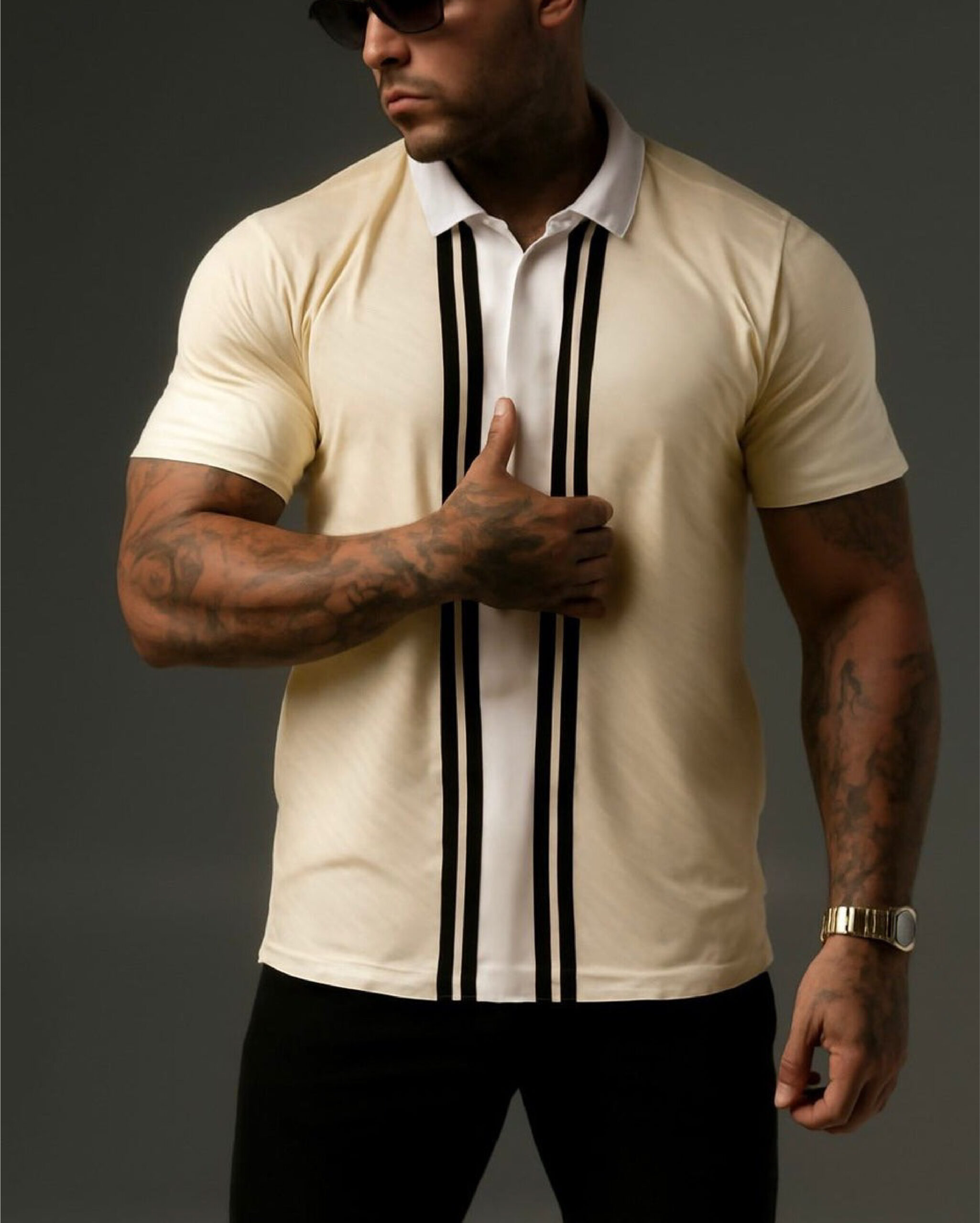 OffWhite Striped Polo with Fendi Logo