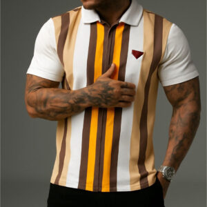 Beige Modern Stripes Polo Shirts