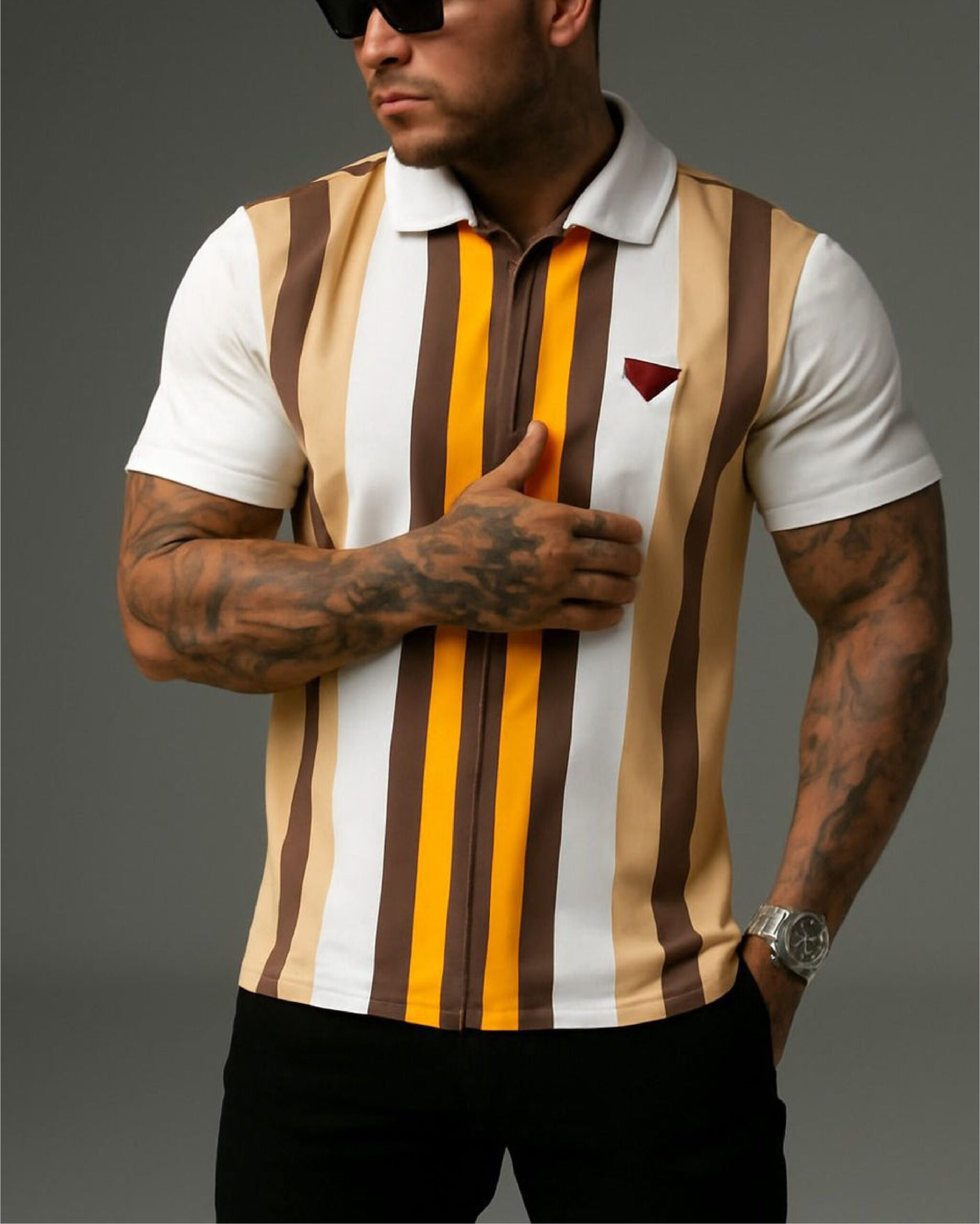 Beige Modern Stripes Polo Shirts