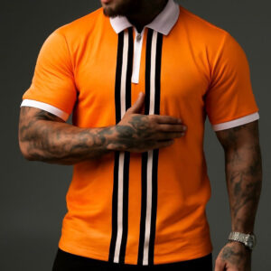 Orange Striped Polo with Fendi Logo