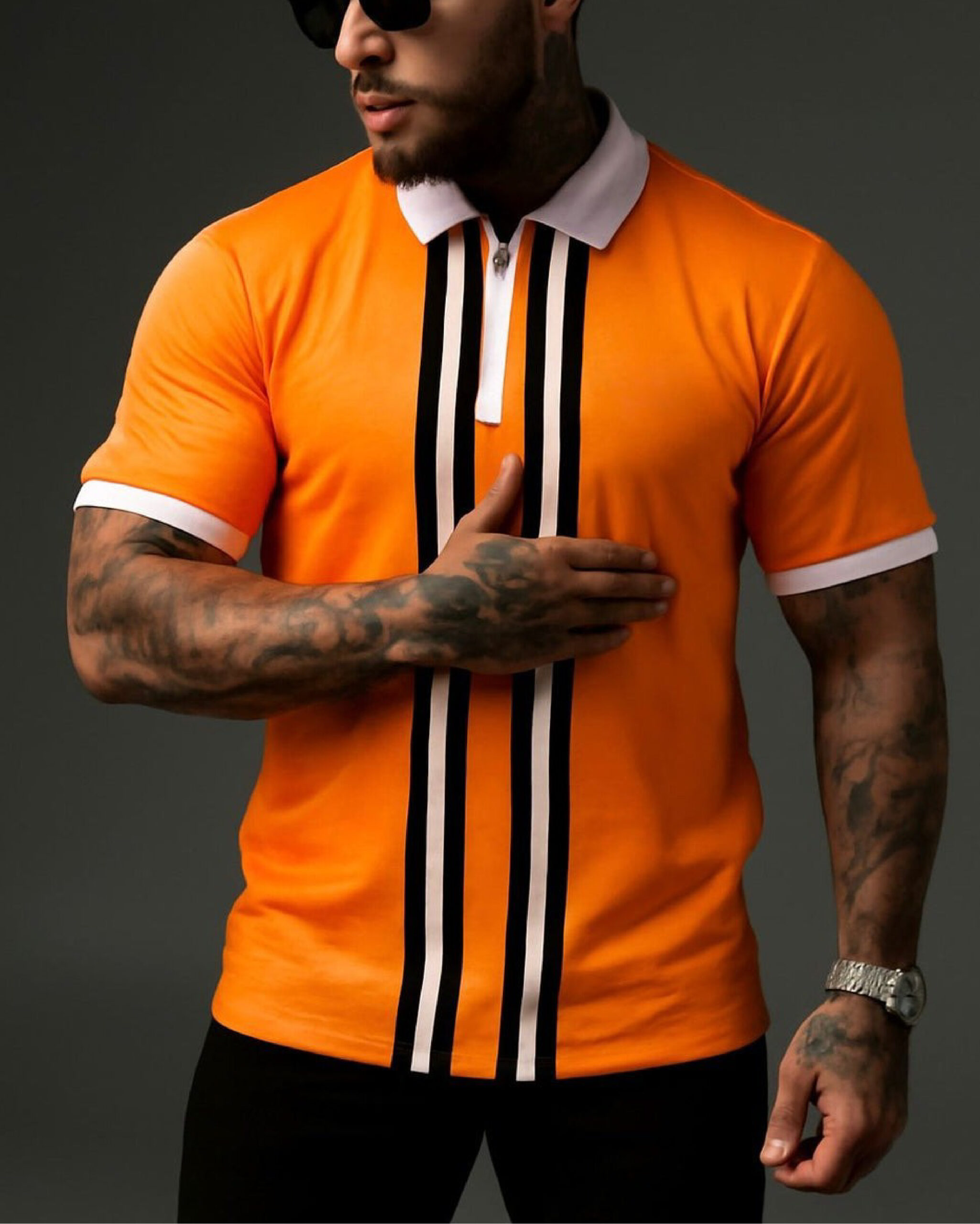 Orange Striped Polo with Fendi Logo